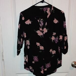 Torrid Black Top with Pink and Purple Floral Design